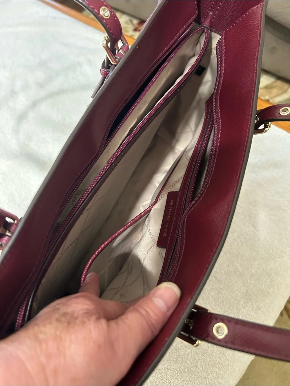 Michael Kors Voyager Wine Leather Saffiano Tote with Gold Hardware